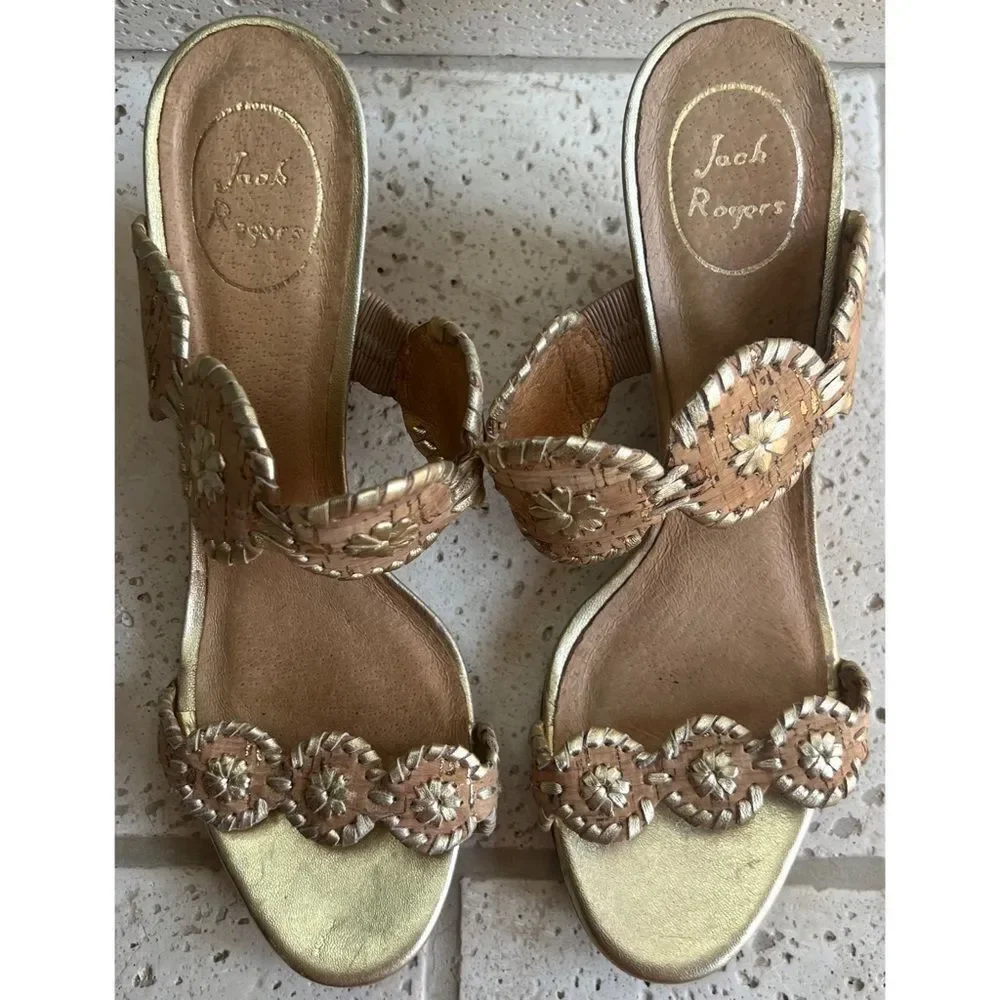 Jack Rogers Women’s Jacks Cork Gold Fleck Lucia Wedge Sandals Size 11